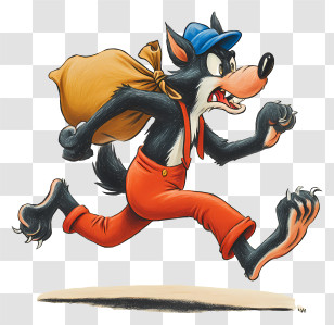 Wolf Carrying Large Sack - Running Cartoon Wolf With Sack Transparent PNG