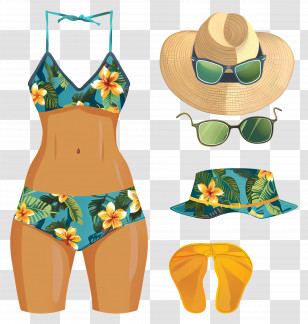 Summer Outfit - Tropical Beachwear And Accessories Set Transparent PNG