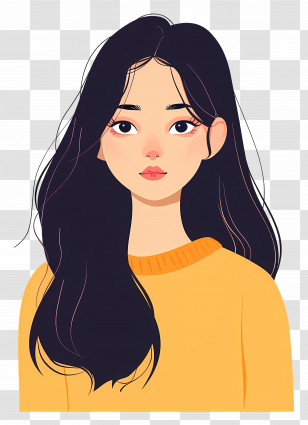 Korean Woman - Cartoon Girl Wearing A Yellow Sweater Transparent PNG
