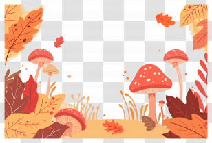 Autumn Background - Autumn Frame With Leaves And Mushrooms Illustration Transparent PNG