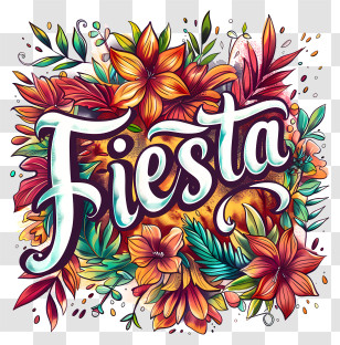 Fiesta - Fiesta Text With Floral Design Transparent PNG
