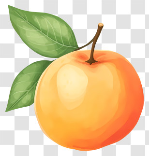 Peach - Yellow Peach With Leaves Illustration Transparent PNG