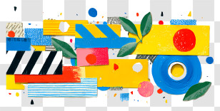Tape Strip Collage - Colorful Abstract Design With Leaves Transparent PNG