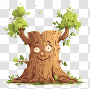 Tree Trunk - Smiling Tree Stump With Leaves Transparent PNG