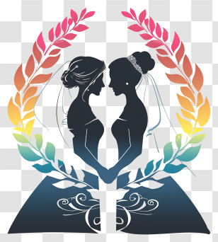 Lgbt Wedding Frame - Silhouette Of Brides Holding Hands Transparent PNG