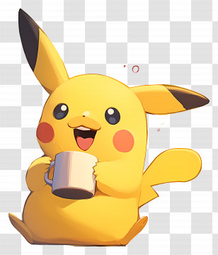 Pikachu - Pikachu Enjoying A Mug Transparent PNG