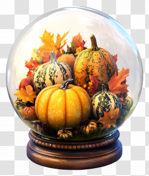 Thanksgiving - Autumn Display Of Pumpkins And Leaves Inside Glass Globe Transparent PNG