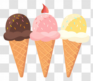 Ice Cream - Triple Ice Cream Cones With Sprinkles Transparent PNG