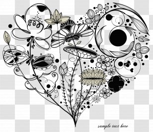 Heart Love Romance Drawing - Cartoon - Black Heart-shaped Floral Pattern Vector Transparent PNG