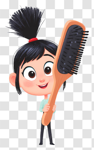 Black Hair Brush - Cartoon Girl Holding Hairbrush Transparent PNG