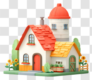 Village Villa At Farm - Cute House With Colorful Roof And Garden Transparent PNG