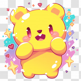 Kawaii Bear - Yellow Bear With Hearts And Stars Transparent PNG