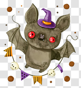 Bat Wearing Witch Hat - Cute Bat With Witch Hat And Skulls Transparent PNG