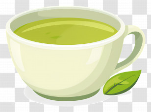 Green Tea Drink - Refreshing Green Tea In White Cup With Leaf Decor Transparent PNG