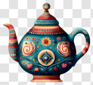 Teapot - Colorful Teapot With Floral Patterns Transparent PNG