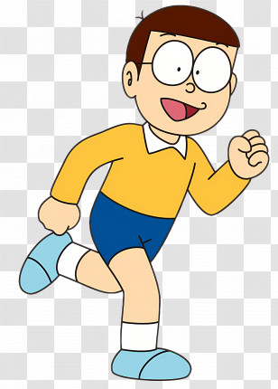 Doraemon - Cartoon Boy Running In Dynamic Pose Transparent PNG