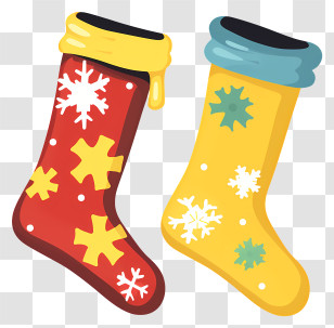 Snowflake Socks - Yellow And Red Christmas Stockings With Snowflake Patterns Transparent PNG