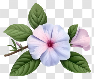 Elegant Periwinkle Flower - Purple Flower With Green Leaves Illustration Transparent PNG