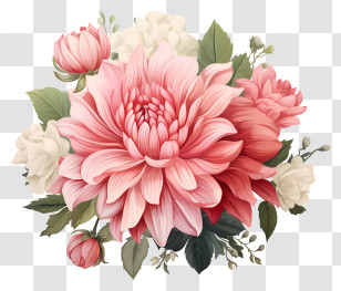 Sketch Style Pink Flower - Pink Dahlia Floral Arrangement Transparent PNG