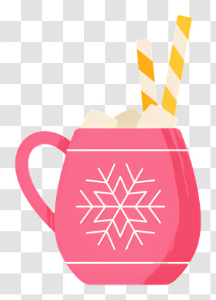 Pink Cup - Red Mug With Marshmallows And Straws Transparent PNG