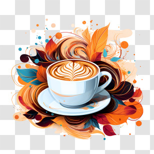 Cappuccino Day - Artistic Latte Coffee Cup With Swirls Transparent PNG