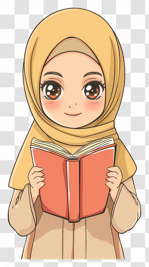 Hijab Girl Holding Book - Cute Girl Reading A Book In Anime Style Transparent PNG