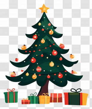 Christmas Tree - Decorated Christmas Tree With Presents Transparent PNG