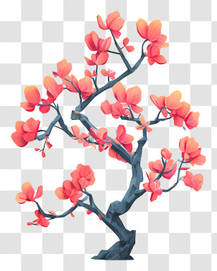 Tree With Blooming Branches - Blossoming Tree In Cartoon Style Transparent PNG