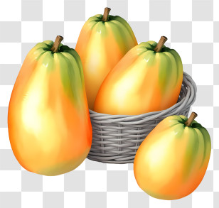 Papaya In Woven Basket - Colorful Fruits In Gray Basket Transparent PNG