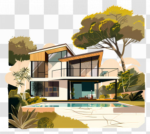 Modern House With Swimming Pool - Modern House With A Swimming Pool In Contemporary Design Transparent PNG