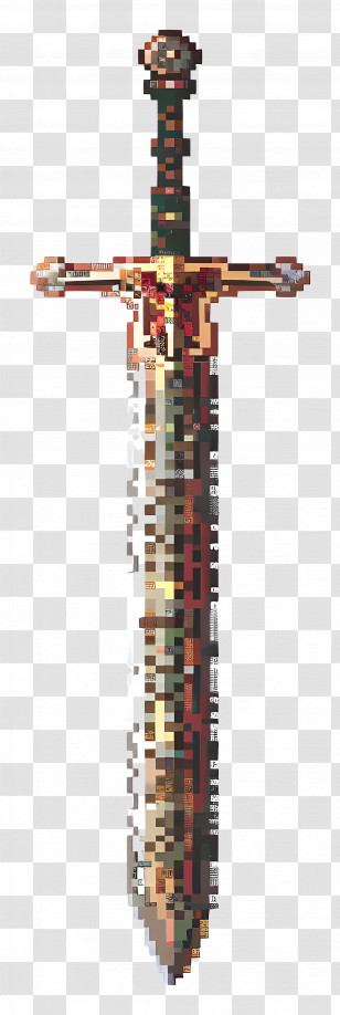 Pixel Sword - Retro Pixel Art Sword With Gold Hilt Transparent PNG