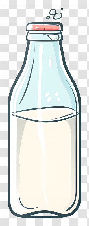 Glass Milk Bottle In Cartoon Style - Cartoon Style Illustration Of A Glass Milk Bottle Transparent PNG