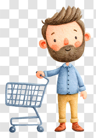 Shopping Man Holding Shopping Cart - Bearded Shopper With Cart Transparent PNG