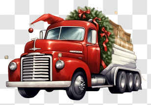 Red Truck - Vintage Holiday Truck Loaded With Christmas Gifts Transparent PNG