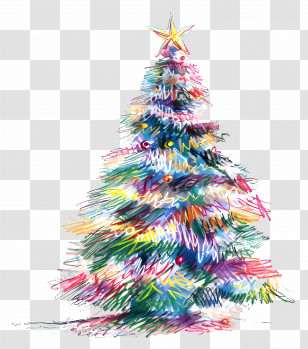 Christmas Tree - Colorful Christmas Tree With Star And Ornaments Transparent PNG