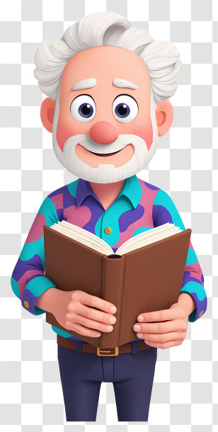 Elderly Woman Reading Book - Friendly Elderly Man Reading Book Cartoon Transparent PNG