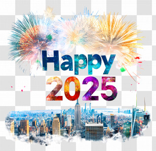 Happy 2025 - Colorful Fireworks For 2025 New Year Transparent PNG