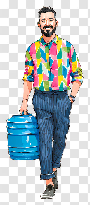 Man Carrying Water Container - Stylish Man Carrying Water Jug Transparent PNG