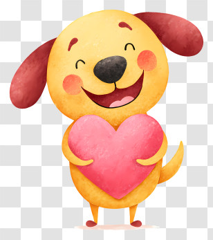 Dog Holds Red Heart - Watercolor Dog Holding Heart Transparent PNG