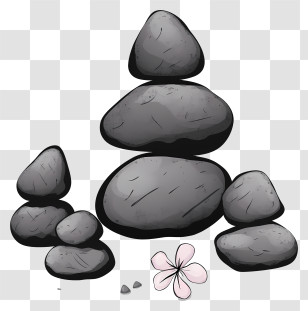 Rocks - Stacked Zen Stones With Pink Flower Transparent PNG