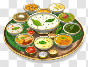 Ugadi Pachadi - Assorted Dishes On A Platter Transparent PNG
