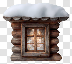 Snowy Cabin Window - Snow-covered Log Cabin Window Transparent PNG