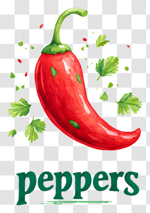 Peppers Logo - Watercolor Red Chili Pepper With Text Transparent PNG