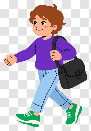 Schoolboy With Backpack - Boy With Messenger Bag Walking Transparent PNG