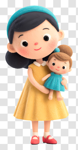 Playing With Doll - Cute Girl Holding A Doll Transparent PNG