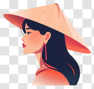 Vietnamese Girl - Stylish Woman In Straw Hat Illustration Transparent PNG