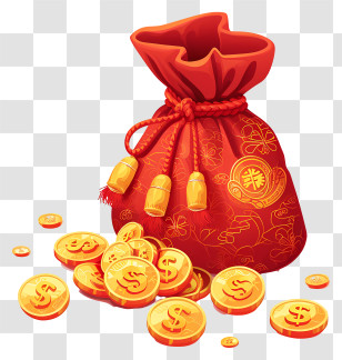 Fortune Bag - Red Fortune Bag With Gold Coins Transparent PNG