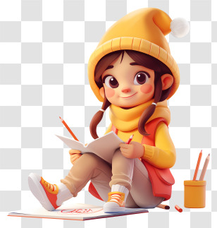 Little Girl Drawing - Girl Drawing With Pencils Transparent PNG