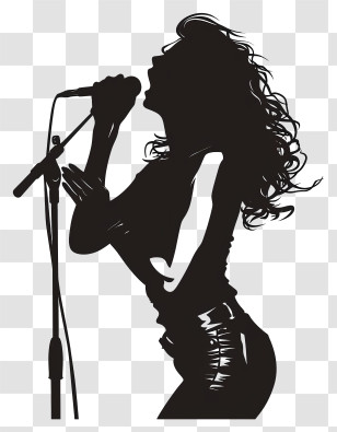 Woman - Silhouette Of A Singer Performing With Microphone Transparent PNG