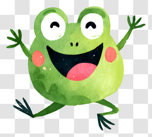 Cartoon Frog Jumping - Cute Happy Green Frog Transparent PNG